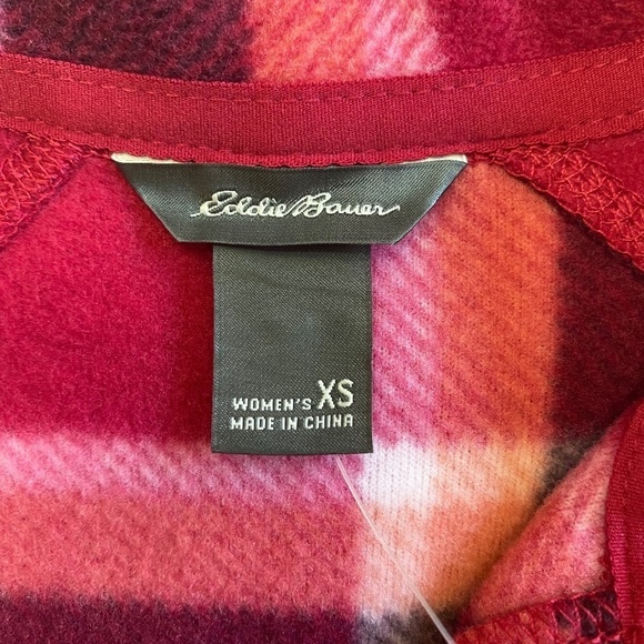 Eddie Bauer Fleece Quarter Zip Pullover Long Sleeve, Red/Pink Plaid, X-Small NWT - Picture 7 of 11
